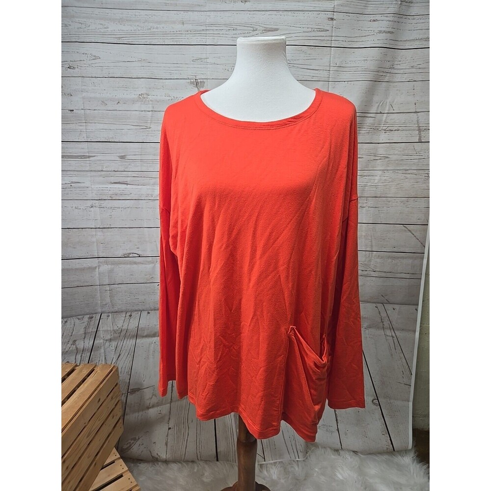 Eileen Fisher Dolman Sleeve Relaxed Orange Top Women's L Tencel Spandex Pocket‎